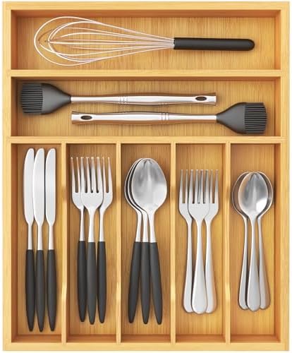 Lifewit Bamboo Silverware Tray for Drawer, 12.9 x 16.5