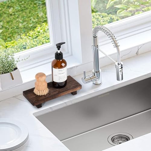 Bathroom Tray Farmhouse Decor Kitchen Soap Holder, 8.7" * 3.6" Dark Brown