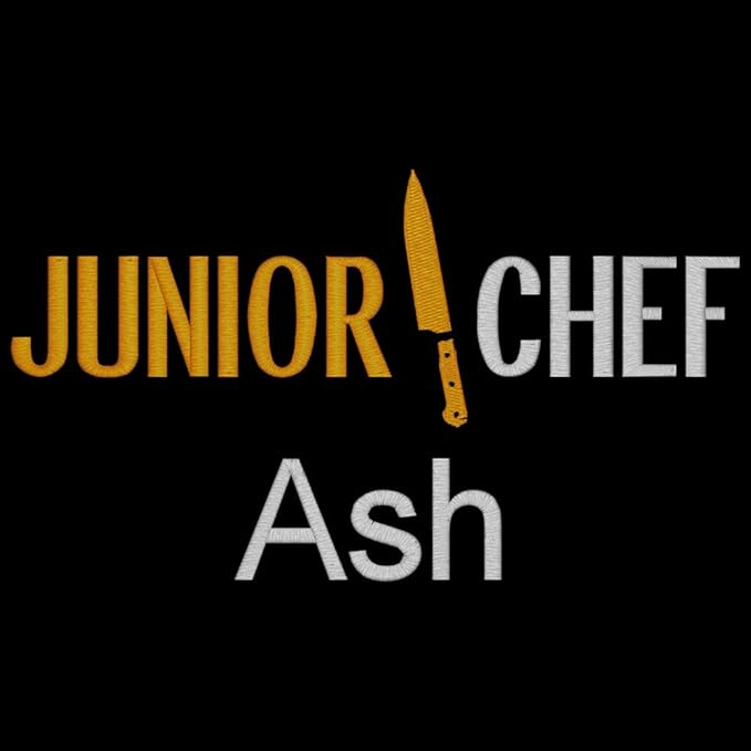 Made in the USA Personalized Embroidered Premium Child Apron and Chef Hat for Kids Girls Boys Fun in the Kitchen Gift (JuniorChef, Long with hat)