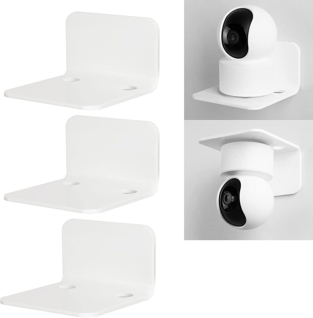 OAPRIRE White Floating Wall Shelves Set of 3 for Security Cameras, Baby Monitors, Speakers & More - Universal Acrylic Small Wall Shelf with Cable Clips, 10-Piece Strong Tapes, No Drill