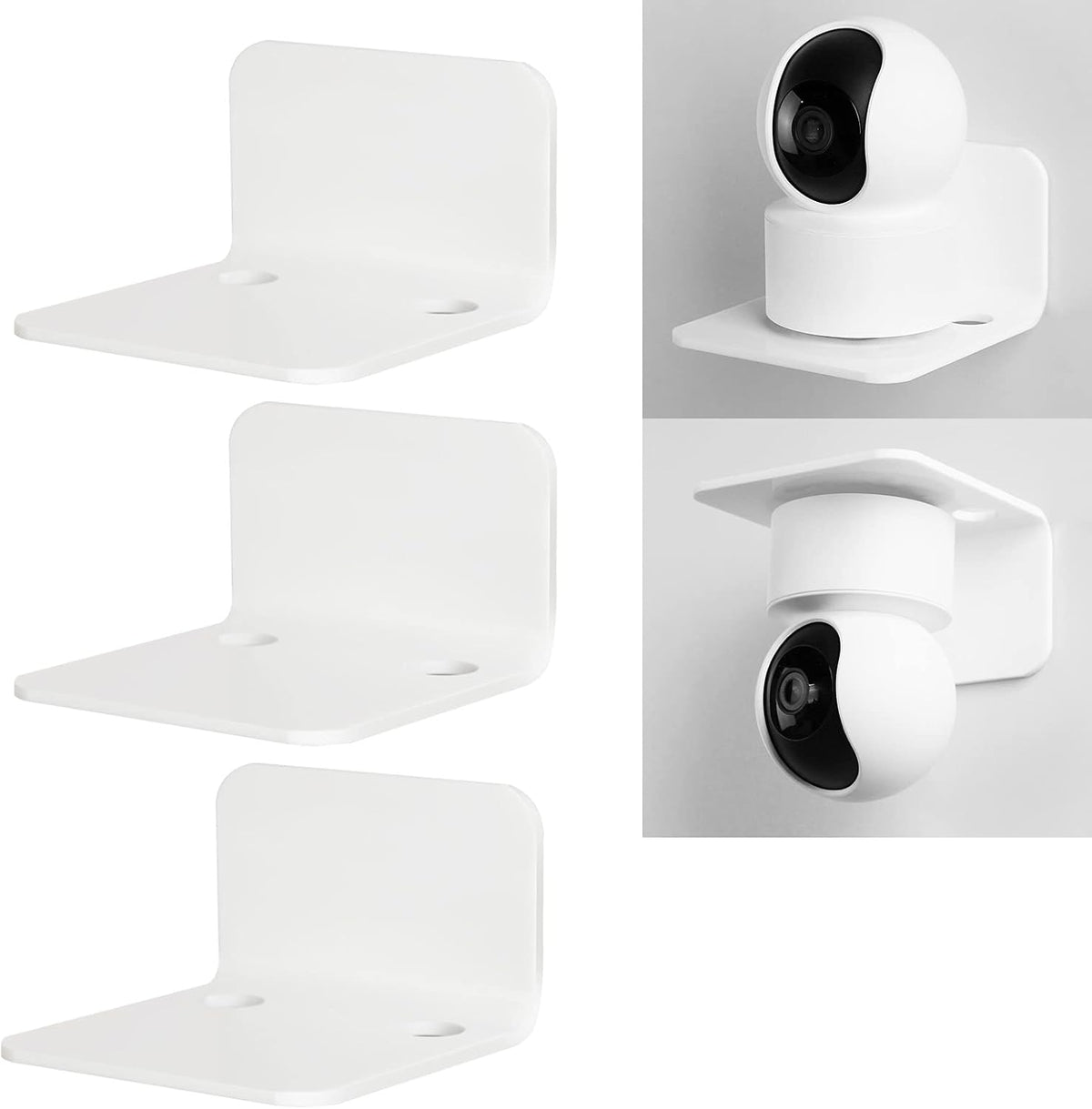 OAPRIRE White Floating Wall Shelves Set of 3 for Security Cameras, Baby Monitors, Speakers & More - Universal Acrylic Small Wall Shelf with Cable Clips, 10-Piece Strong Tapes, No Drill