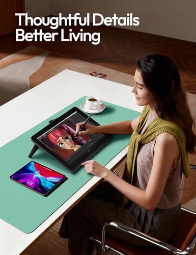 YSAGi Leather Desk Protector, Office Mat, Large Mouse Mat, Non-Slip PU Leather Blotter, Laptop Desk Mat, Waterproof Writing Pad for Office and Home(Green-Blue, 42" x 17.2")