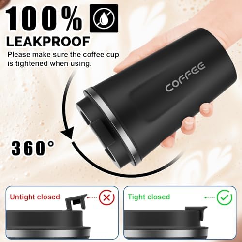 CS COSDDI 12 oz Coffee mug - Stainless Steel Coffee Cup with Leakproof Lid