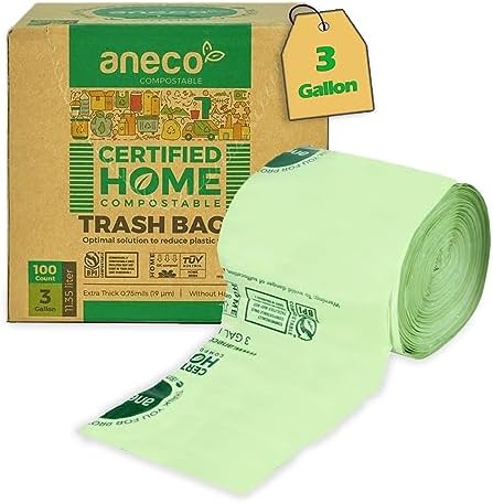 ANECO 100% Compostable Food Waste Bags 3 Gallon, 100 Count