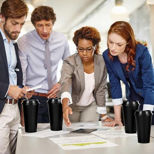 16oz Reusable Plastic Coffee Cups with Lids, 13 Pack, Black