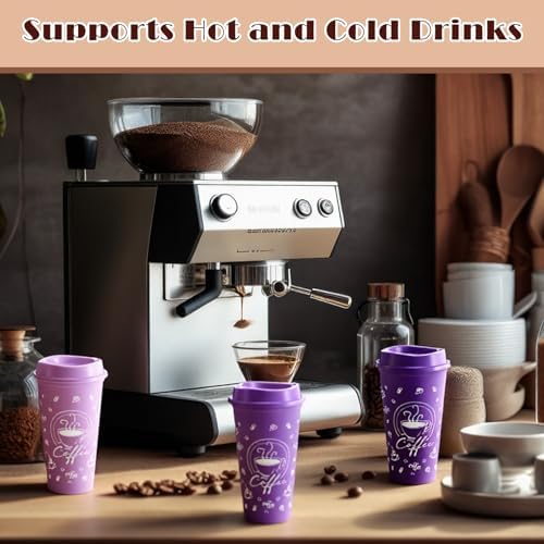 12 Sets Reusable Coffee Cups with Lids, 16oz, Purple Series