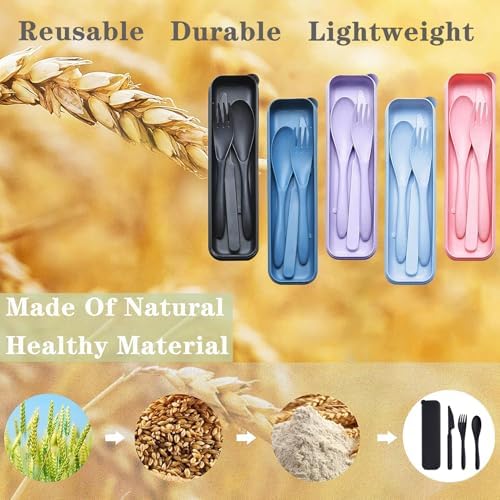 Reusable Travel Utensils Set with Case Wheat Straw Fork Spoon Knife Cutlery