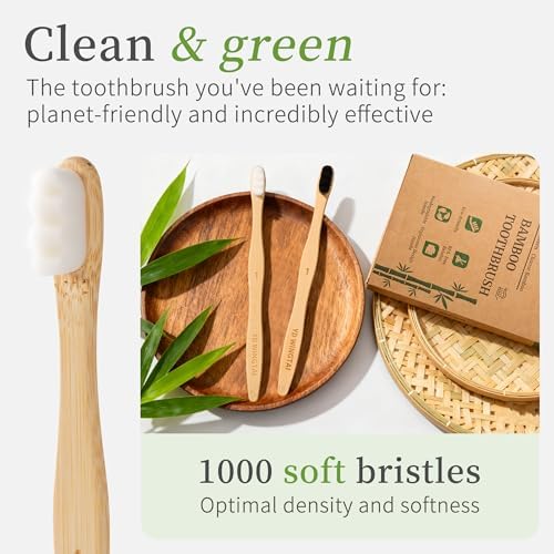 Bamboo Toothbrush 12 Pack Natural Wooden for Adults