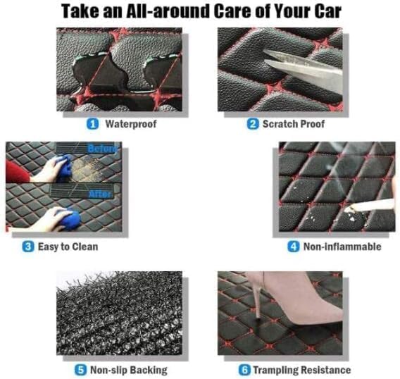 Custom Car Floor Mat Compatible with 97% Car Models Luxury Leather All Weather Waterproof Anti-Skid Full Coverage Car Mats (Red with Black)