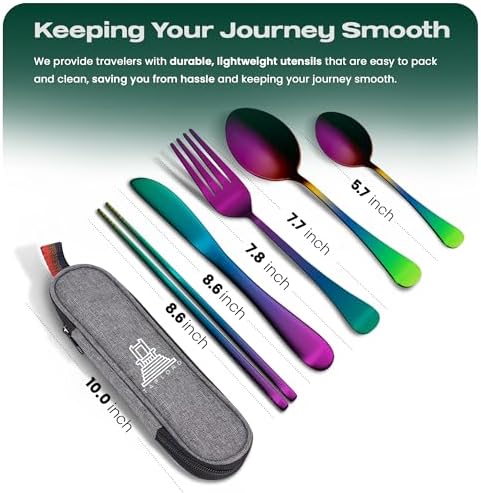 Taplord Portable Travel Silverware Set With Case, Includes 5 Pcs of Travel Utensils With Case, Stainless Steel Flatware Set For Camping, Easy to Travel, Lightweight (Multi)