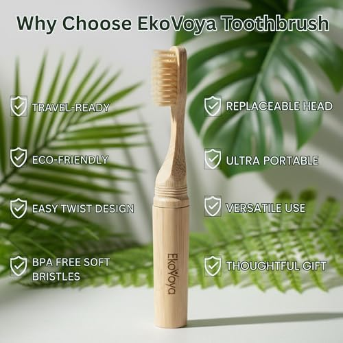 Bamboo Screwable Toothbrush with Case, 2-Piece Design, Soft BPA-Free Bristles, Natural Compact Travel Toothbrush for Camping & Daily Use