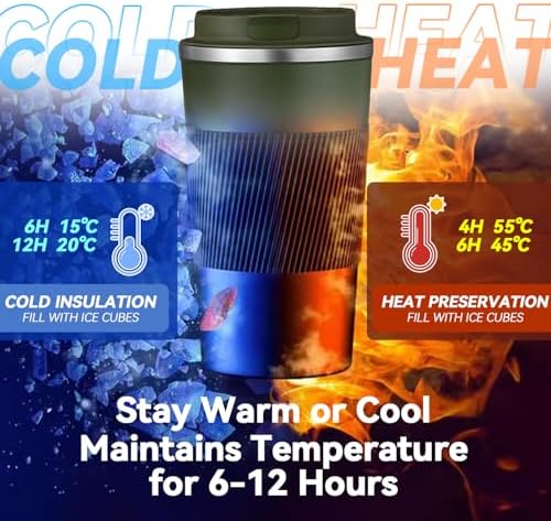 17OZ Travel Coffee Mug Insulated Coffee Cup with Spill Leak Proof Lid, Portable Stainless Steel Tumbler Reusable Hot and Cold Water Mug for Car, Daily, Camping- Military Green