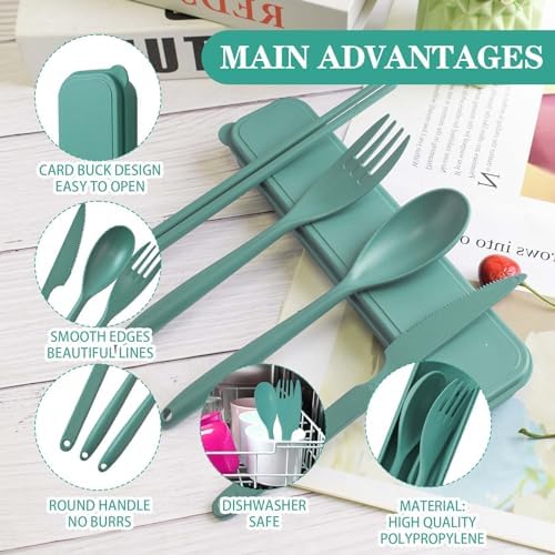 Large Reusable Travel Utensils with Case, Plastic Camping Cutlery Set