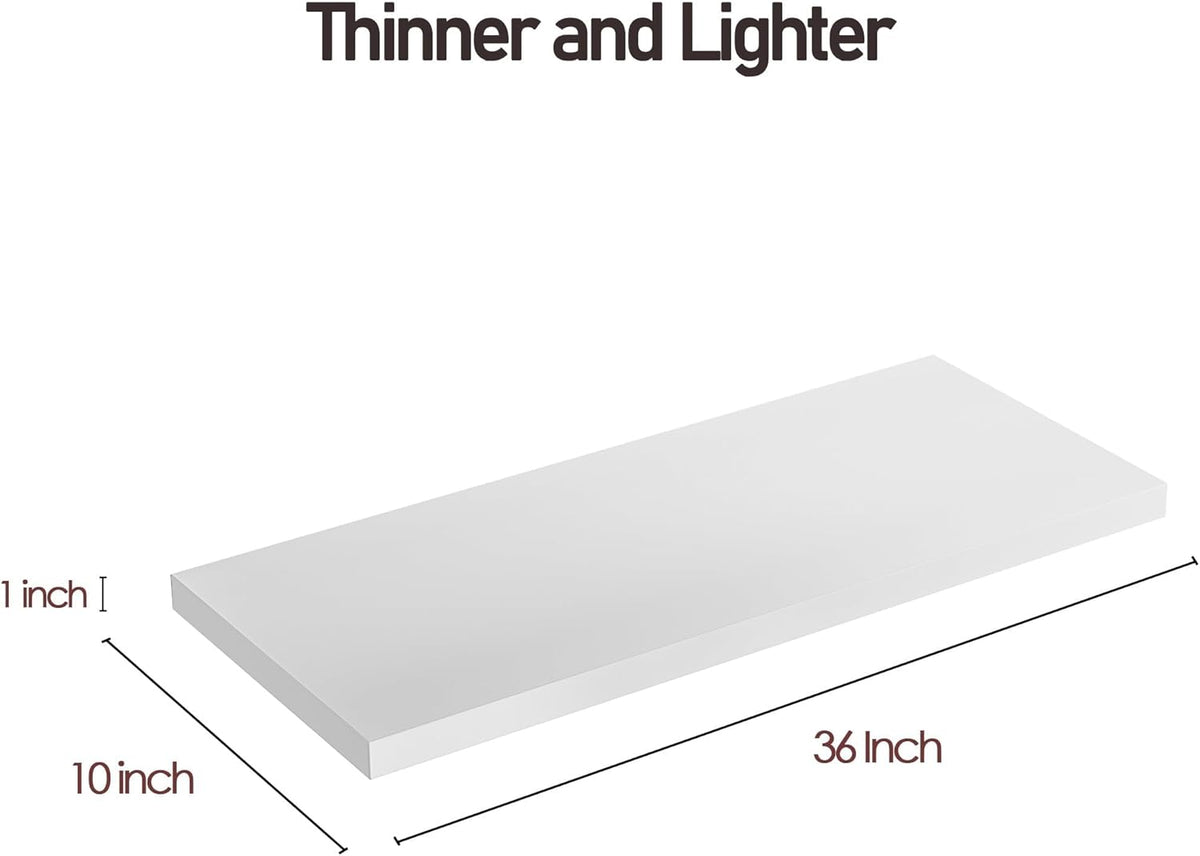 Wall Shelf Set of 1, White Floating Shelves 36 in W x 10 in D x 1 in H, Wooden Floating Wall Shelf with Invisible Brackets for Living Room/Bedroom/Bathroom/Kitchen Storage and Decor