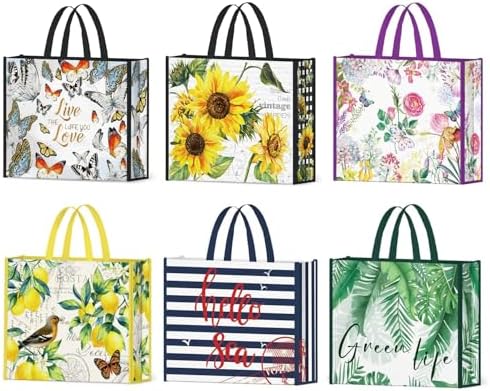 NymphFable Shopping Bags, 6 Pack Mixed Reusable Grocery Tote Bags 50LBS