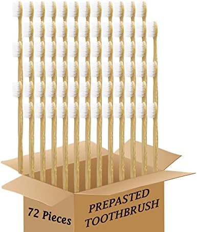 Bamboo Toothbrush Prepasted Disposable Toothbrsuh Soft Bristles Prepasted Toothbrush,Disposable Toothbrsuh (72 White)