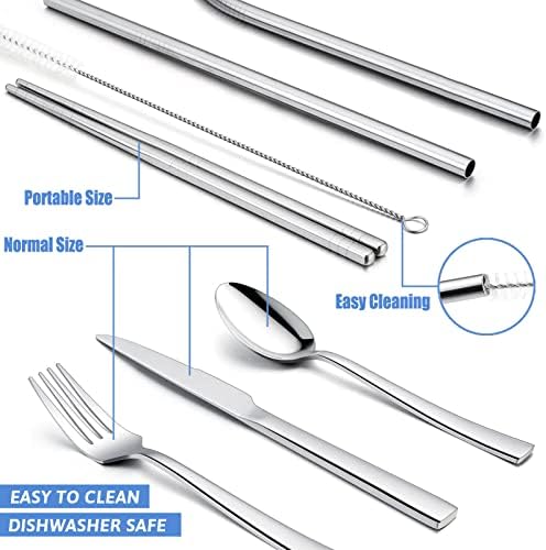 HaWare Portable Travel Utensils with Case, Stainless Steel Silverware Set for Camping Office School Lunch, Including Knife Fork Spoon Chopsticks, Reusable and Dishwasher Safe(Blue)