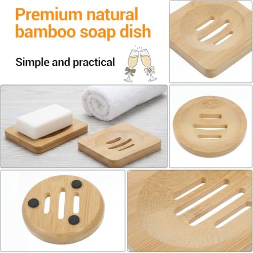 3PCS Bamboo Soap Holder Wooden Soap Dishes for Bathroom, Natural Soaps Dish Self-Draining Bar Soaps Holder Set (Round, Square, Rectangle) for Shower, Sink, Bathtub, and Home Accessories
