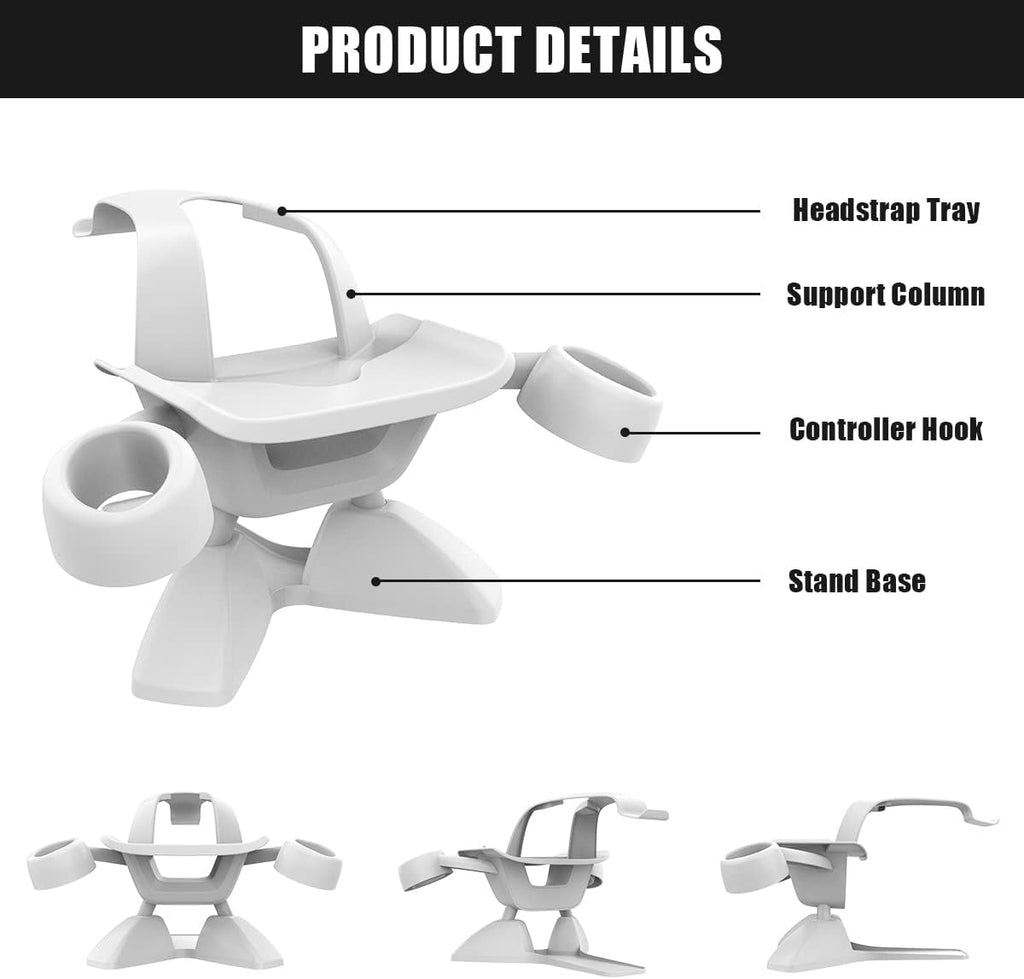 Dollox VR Stand, VR Headset Stand VR Display Holder Storage Virtual Reality Headset Desktop Display Stand for Oculus Quest 2, Quest 3/3s, Rift, Rift S, Valve Index Headsets & Touch Controllers