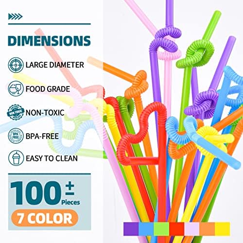 [Individually Wrapped] 100 Pcs Colorful Flexible Plastic Straws