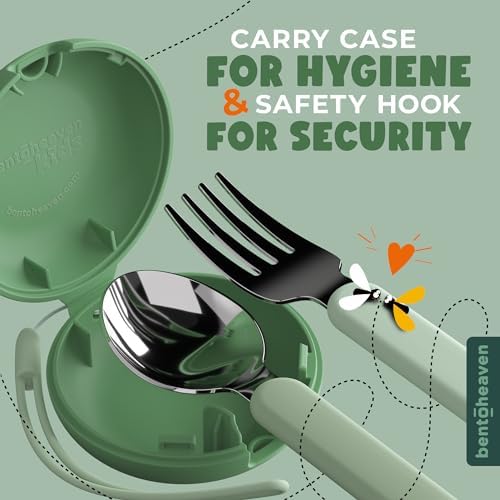 Bentoheaven Kids Utensils Set with Case, Reusable Fork & Spoon, Chameleon