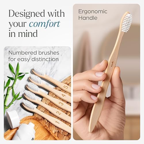 VIVAGO Bamboo Toothbrushes 10 Pack – Plant-Based Medium Bristles