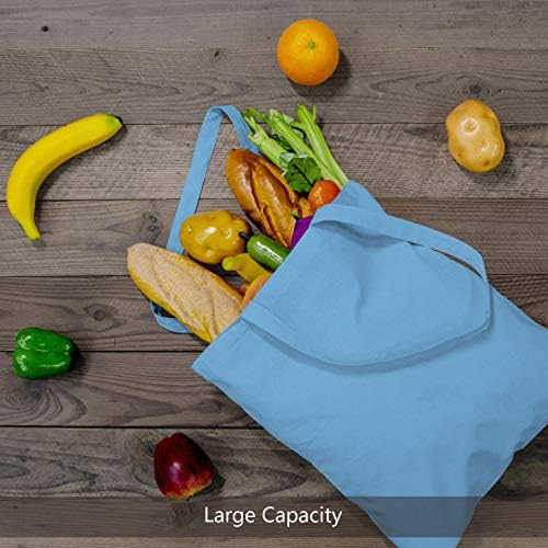 TOPDesign 12-Pack Economical 16"x15" Baby Blue Cotton Tote Bag, Lightweight Medium Reusable Grocery Shopping Cloth Bags, Suitable for DIY, Advertising, Promotion, Gift, Activity