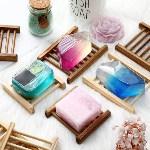 Sawysine 50 Pcs Bamboo Soap Holder Self Draining,Charcoal and Wood Color