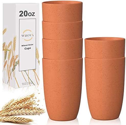 Wrova Wheat Straw Cups 6 PCS Good Alternative to Plastic Reusable Cups 20 oz Unbreakable Drinking Cup Reusable Dishwasher Safe Water Plastic Glasses Orange