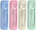 DISSKNIC 4 Sets Travel Utensils with Case, Cutlery Set Chopsticks Fork Spoon Knife with Case, Reusable Plastic Utensils Sets for Lunch Box Accessories,Portable Lunch Box Utensils Set for Daily Use