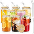 Glass Cups with Lids and Straws - 16 oz Glass Drinking Cups Set for Coffee