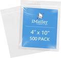 iMailer - 4" x 10" 500 Pack- 2 Mil Resealable Zip Bags- Small Clear Plastic Bags for Storage, Organizing, Crafts, Snacks, Jewelry, Hardware