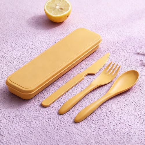 Wheat Straw Portable Cutlery Set 6pk Knife Fork Spoon with Storage Case