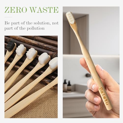 Daletu Extra Soft Bamboo Toothbrushes for Sensitive Gums, 20000 Extra Soft Bristle Toothbrushes for Adults, Eco-Friendly, Natural Wooden Organic Micro Nano Bamboo Bristle Toothbrush - 4 Pack