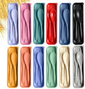 Travel Utensils with Case, 12 Sets Camping Utensil Sets, Wheat Straw Portable Knife Fork Spoons Tableware, Reusable Utensils for Lunch Box (Multi)