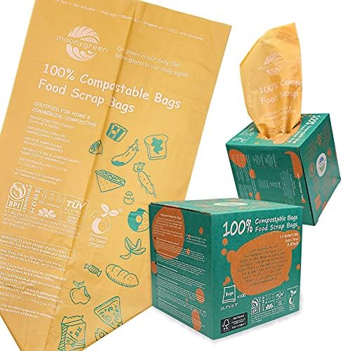 Compostable Trash Bags, 2.6 Gallon, 9.84 Liter, 200 Count, Extra Thick, Food Scrap Small Kitchen Waste Bags, US BPI ASTM D6400 and Europe OK Compost Home Certified