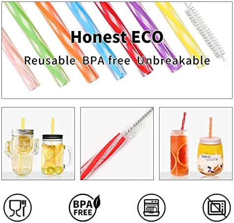 Honest ECO Reusable Stirrer Straws with Cleaner Brush Short Assorted color Plastic Pipes fit for Milk & Juice & Coffee & Smoothies & Cocktail & Kids Straws Kit (24Count-7.5in)