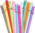 Dakoufish 13 Inch Long Reusable Clear Plastic Replacement Drinking Straws for 32 oz,40 oz & 100 oz Jar/Tumblers, Set of 12 Swirl Straws With Cleaning Brush (13inch,12color)