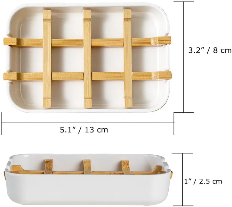 Classic Bamboo Fiber Soap/Sponge Dishes, Bar Sink Soap Holder, Bathroom Small Soap Tray, White