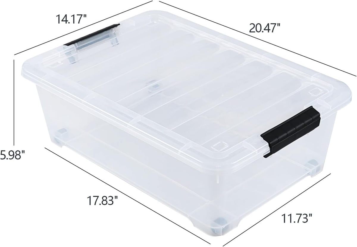 20 Quart Under Bed Plastic Storage Bins, 4-Pack Clear Under Bed Storage Box with Wheels