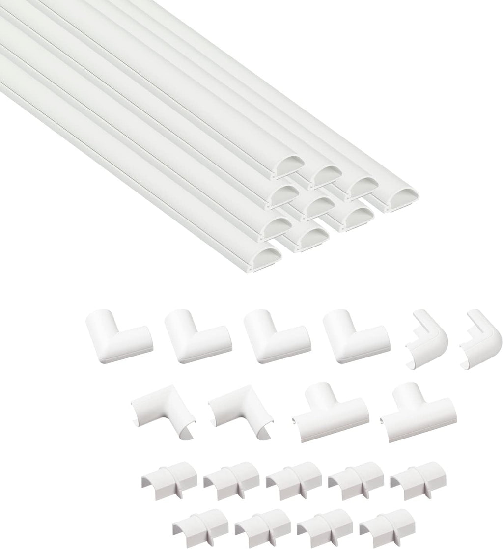 D-Line Half Round Cord Hider, Patented Cable Cover, Hide TV Wall Mount Wires, Raceway for Cords, Decorative Wire Covers, Paintable, Adhesive Cable Concealer, 10x 0.78in W x 0.39in H x 15.7in L, White
