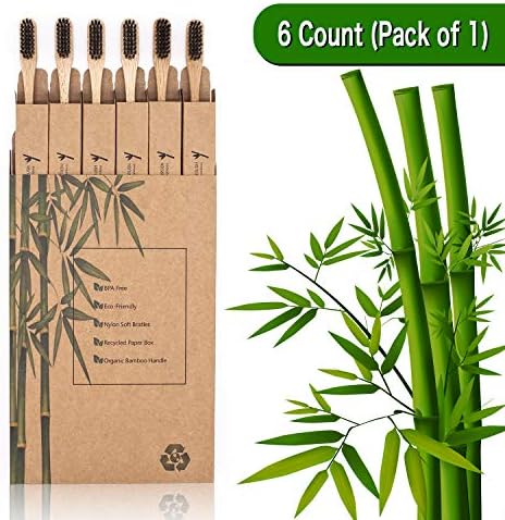 Virgin Forest Bamboo Toothbrushes 6pk, Charcoal Medium Soft BPA Free
