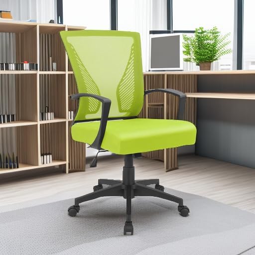 Furmax Office Chair Ergonomic Computer Desk Mesh Chair Mid Back Swivel Lumbar Support with Armrest (1, Cyan)