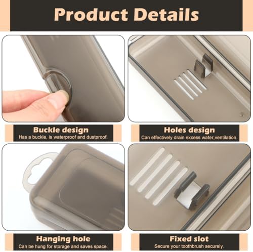 NINEFOX Toothbrush Travel Case 2 Packs,Transparent Black Toothbrushtoothbrush Cover,7.87 X 1.85 X 1.18 Inches Portable Travel Toothbrush Holder