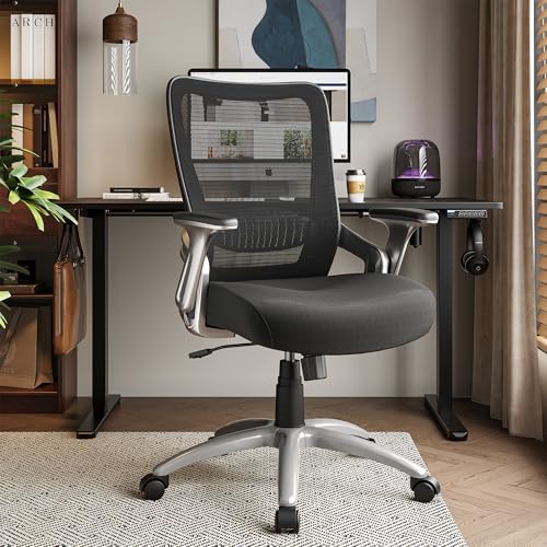 SUNNOW Office Chair, Ergonomic Computer Desk Chair, Sturdy Executive Task Chair - Adjustable Lumbar Support, Flip-up Arms, Tilt Function, Comfy Wide Seat, Swivel Mesh Home Office Desk Chairs (Black)
