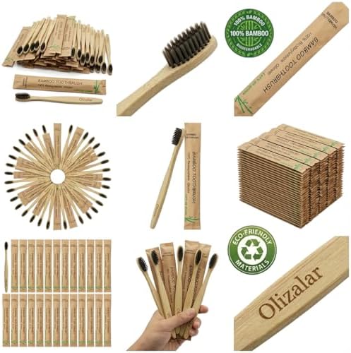 100 Pack Bamboo Toothbrush for Adults, Medium Soft Charcoal Bristles, Eco Friendly Wooden Natural Toothbrushes, Biodegradable Handle Oral Care Toothbrush