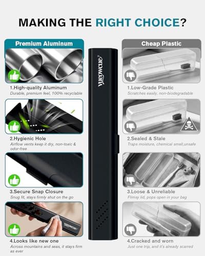 Toothbrush Case Cover for Traveling, Aluminum Toothbrush Holder for Manual Toothbrush + Mini Toothpaste, Portable Tooth Brush Storage Box for Camping Business Trip-Black (1 Pack)