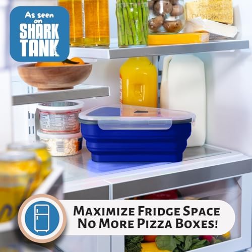 PIZZA PACK The Perfect Reusable Pizza Storage Container with 5 Microwavable Serving Trays - BPA-Free Adjustable Pizza Slice Container to Organize & Save Space, 3 Pack, Blue