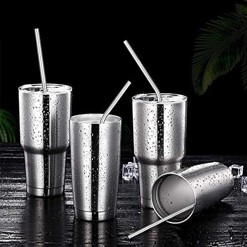 Set of 4 Reusable Metal Straws, 10.5'' Long Stainless Steel Straw with Cleaning Brushes and Case, Drinking for 30 oz and 20 oz Tumblers.