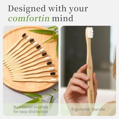 Bamboo Toothbrush 12 Pack Natural Wooden for Adults